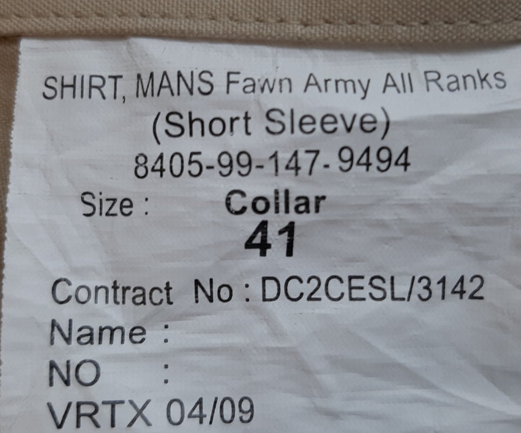 Shirt Army Style FAD Fawn Short Sleeve Size 41cm