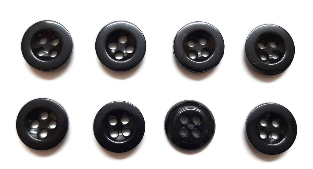 Vintage Buttons X8 British Small Four Hole Black For Fly Closures ETC