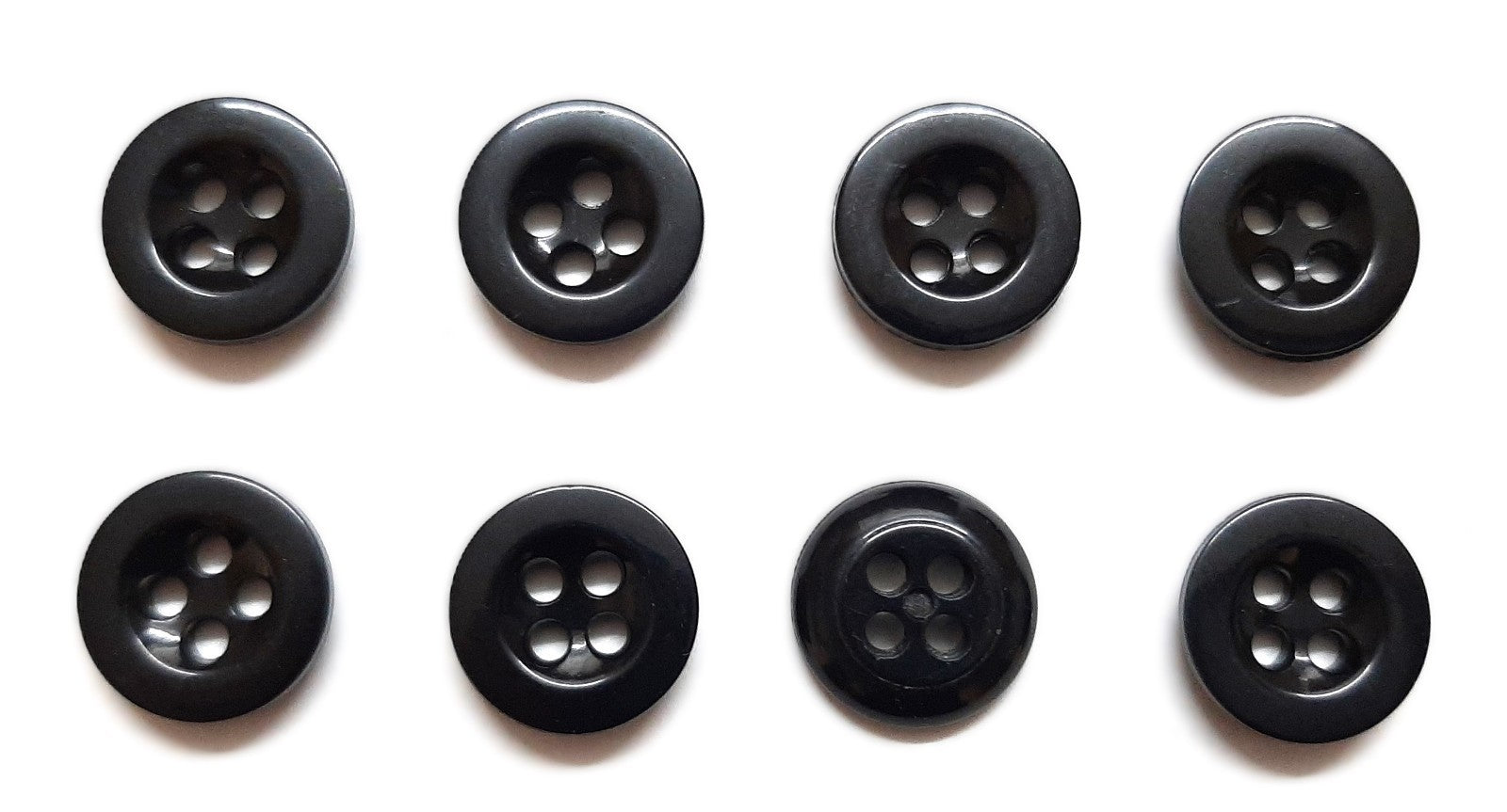 Vintage Buttons X8 British Small Four Hole Black For Fly Closures ETC