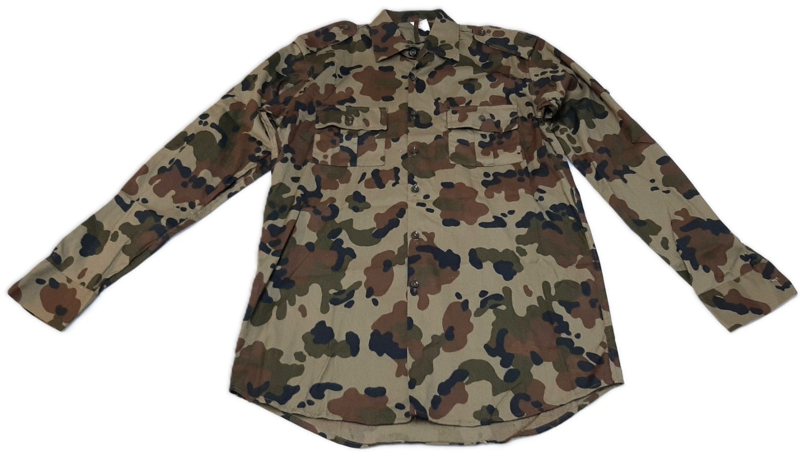 90s Camo Shirt Combat Long Sleeve with Sleeve Loops For Folding Up Collar 39cm