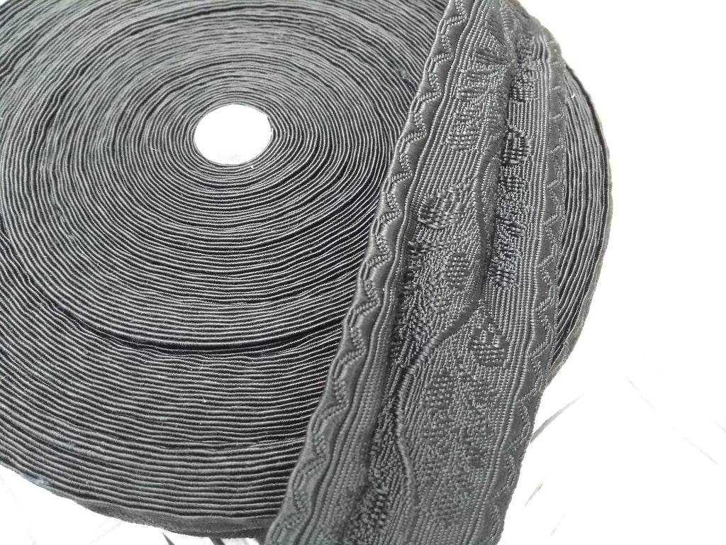 Black Viscose Oakleaf Lace 44mm wide with Jacquard Design, Leaves & Acorns NEW