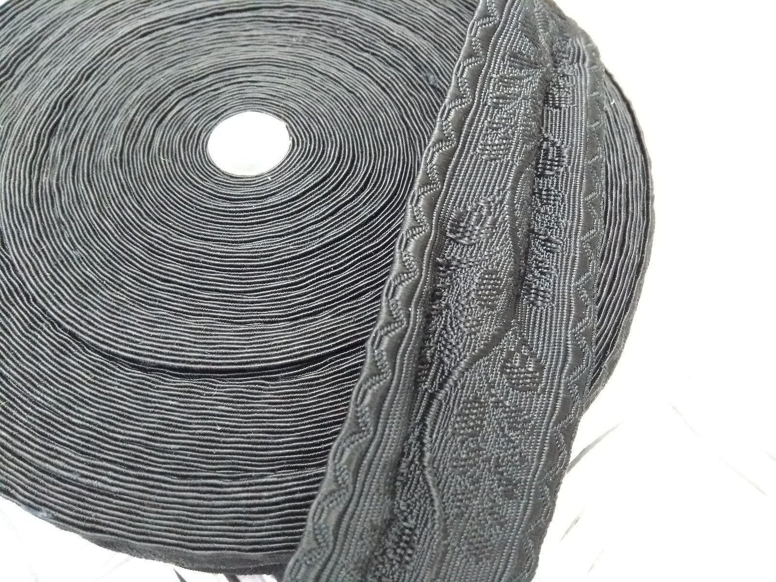 Black Viscose Oakleaf Lace 44mm wide with Jacquard Design, Leaves & Acorns NEW