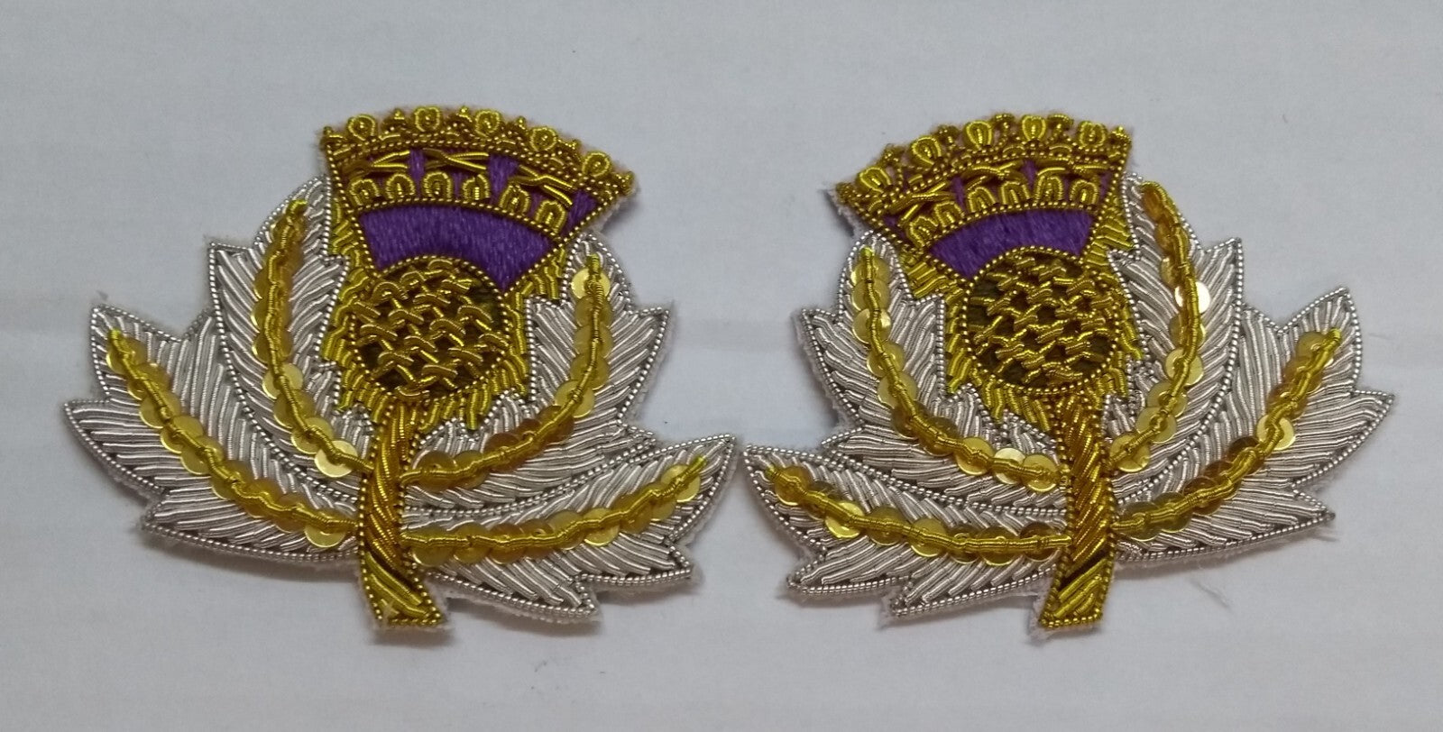 Highland Fusiliers Thistle Hand Embroidered Insignia for Shoulder Cords R&L Pair