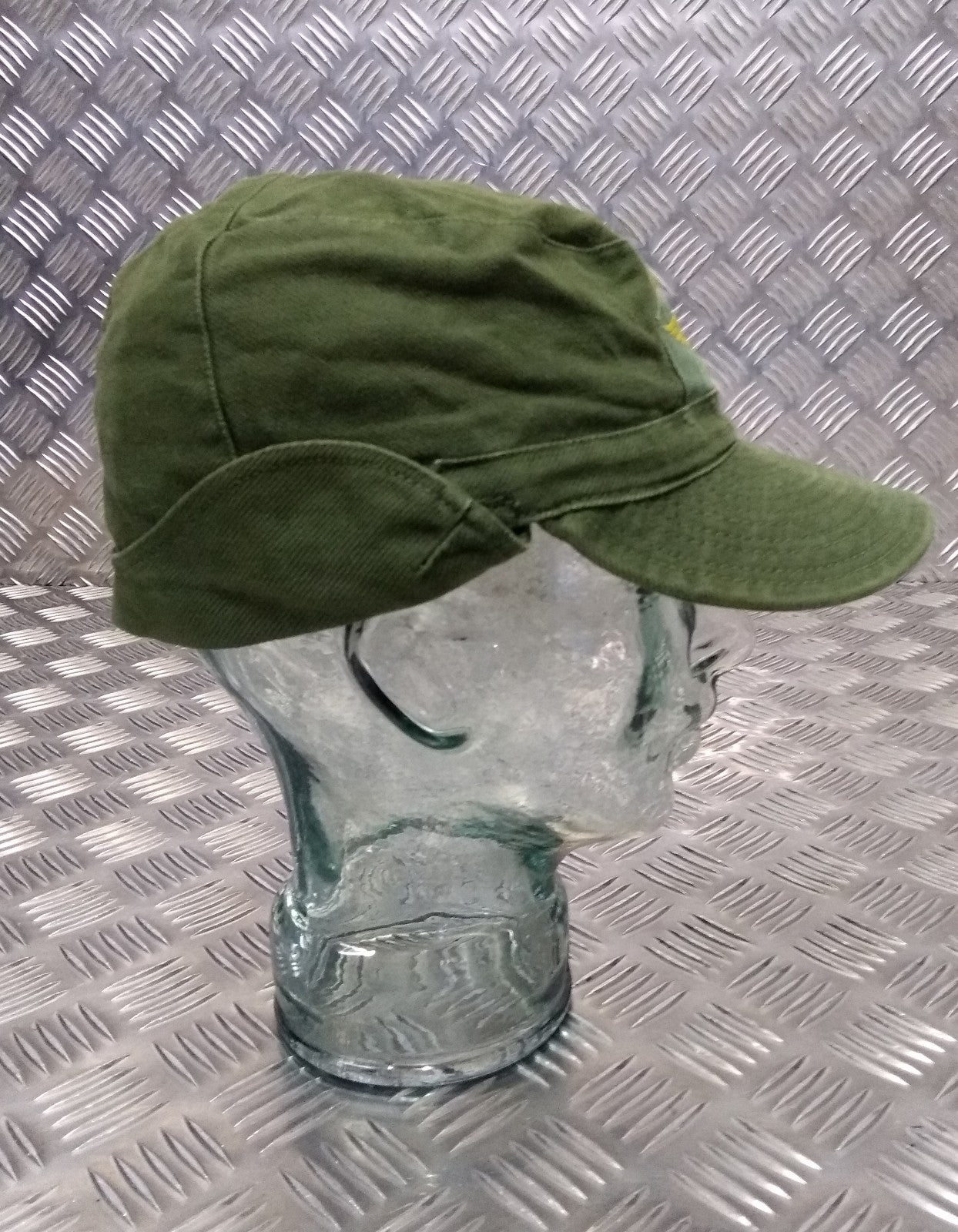 Genuine Swedish Vintage Green Cotton Drill Fatigue Combat Cap 1960`s OP