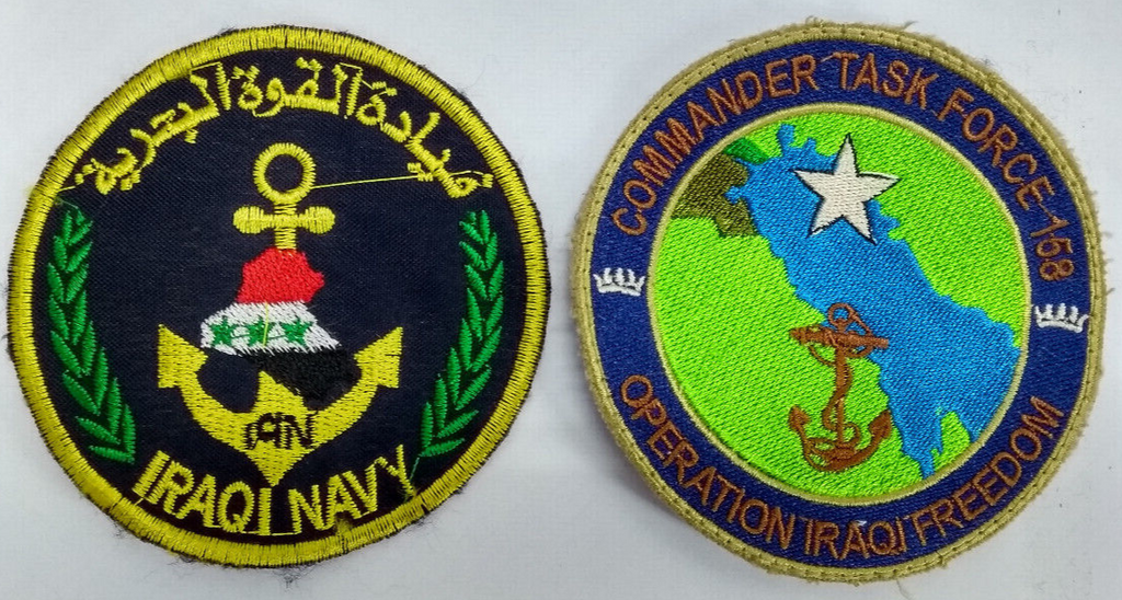 Iraqi Navy & Operation Iraqi Freedom Commander Task Force Round Patches / Badges