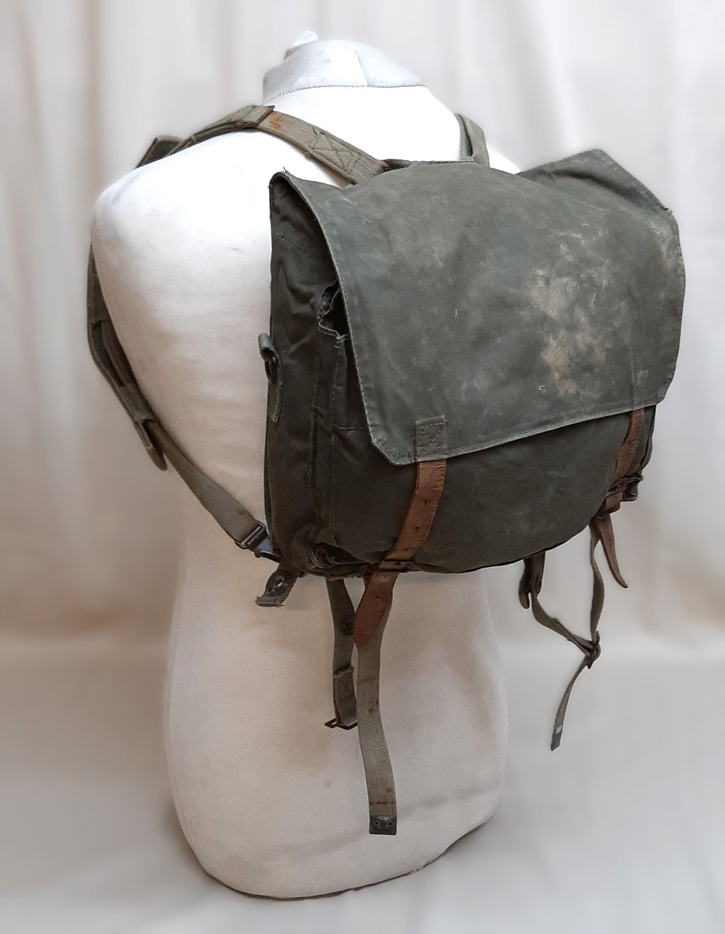 Vintage Military Bag Canvas Shoulder  or Mini Backpack Grey/Green G2 Distressed