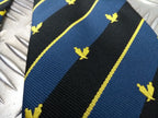 Yellow Striped Black & Blue Polyester Tie with Unidentified Symbol - NEW