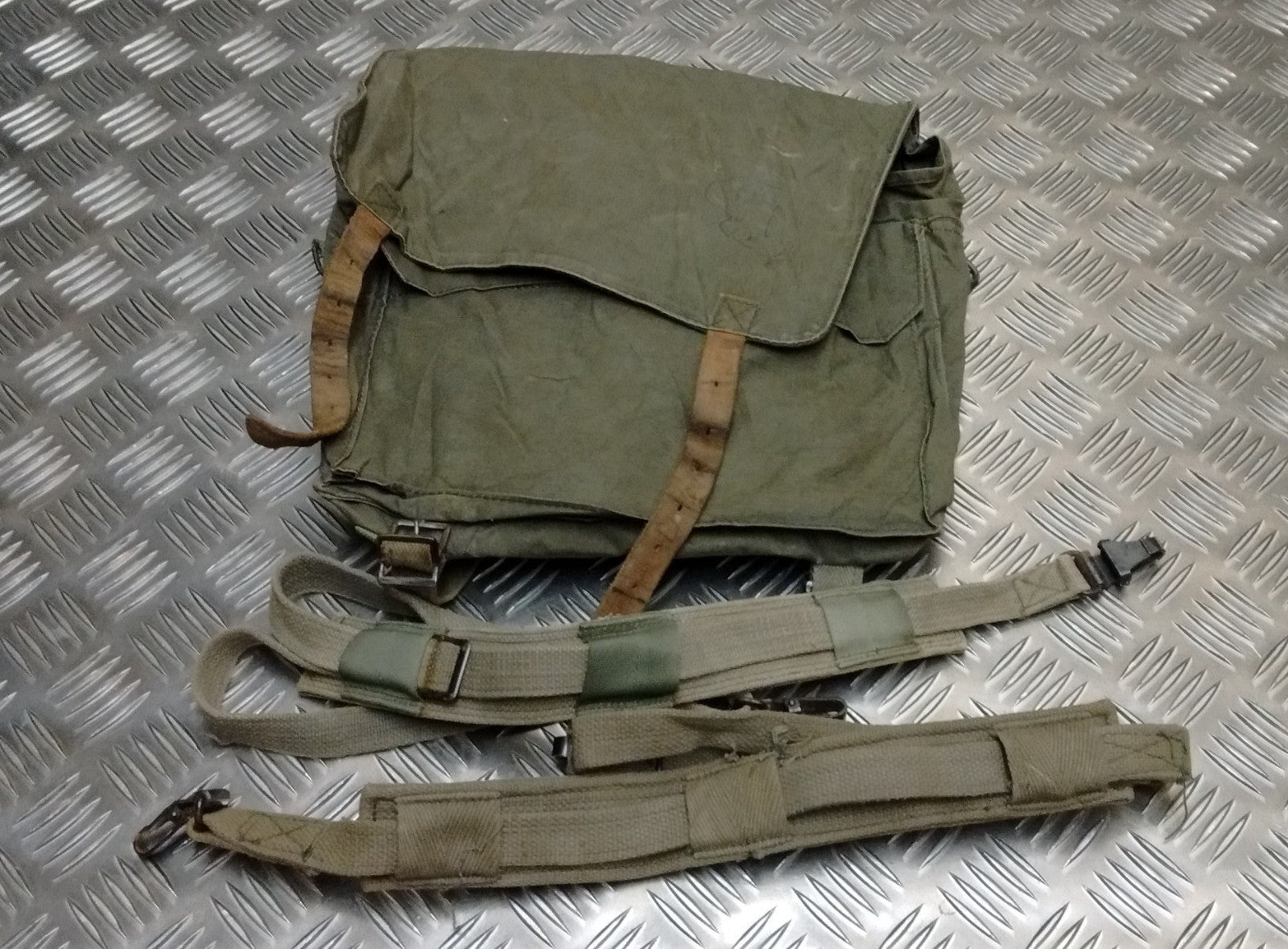 Vintage Military Bag Canvas Shoulder  or Mini Backpack Grey/Green G2 Distressed