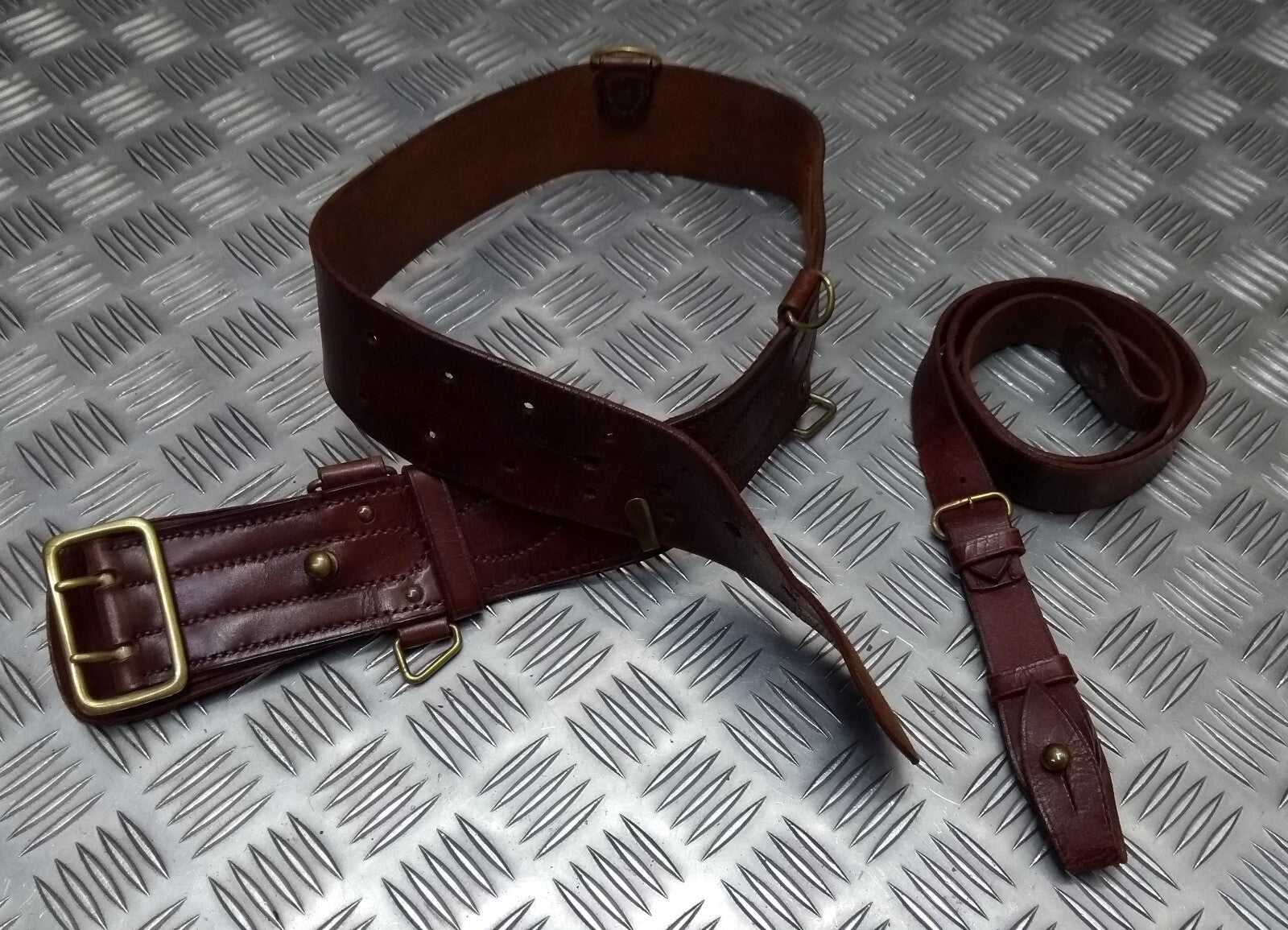 Vintage Sam Browne Belt Brown Leather Belt Set And Cross Over Strap Complete