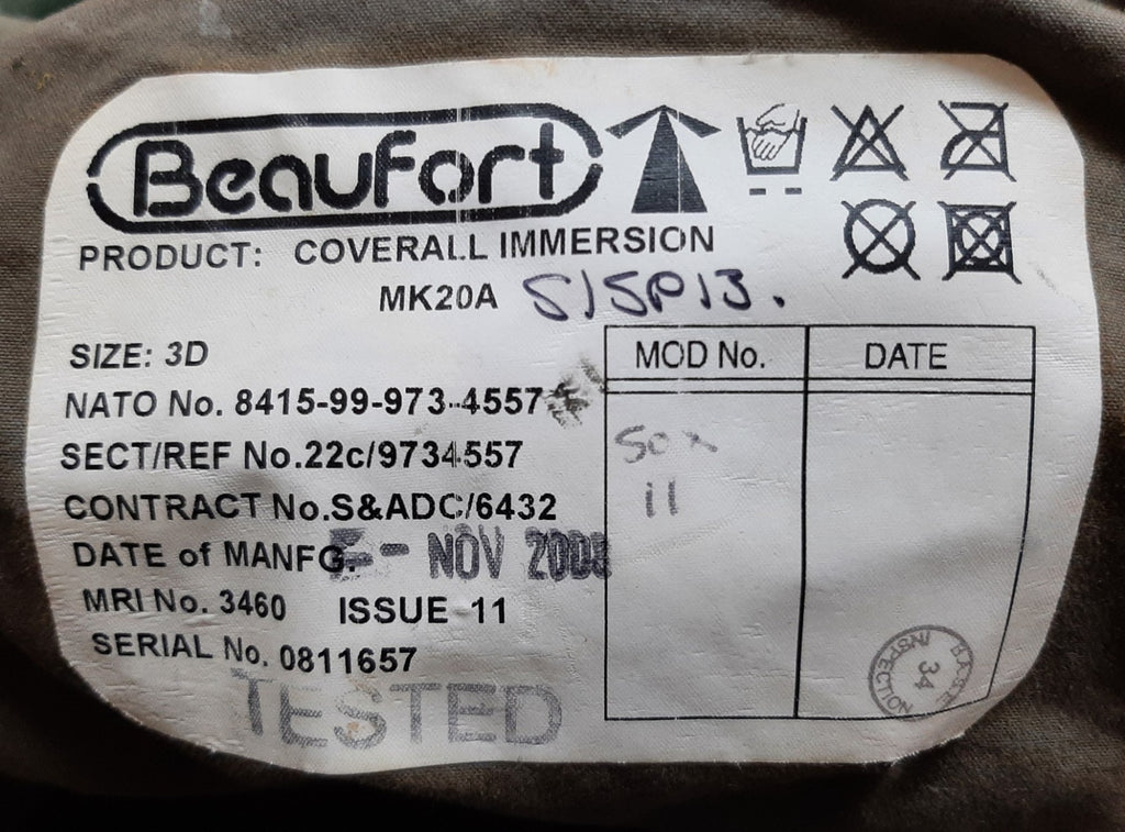 Beaufort Immersion Coverall British Aircrew Old PTN IPG MK20A Size 3D