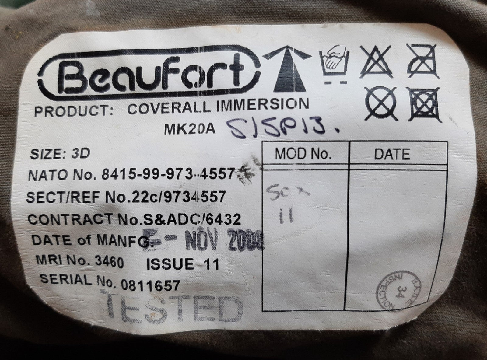 Beaufort Immersion Coverall British Aircrew Old PTN IPG MK20A Size 3D