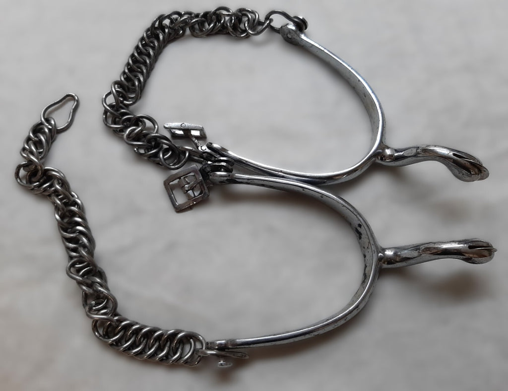 British Army Spurs Chrome With Boot Chains Household Cavalry HCav Swan Neck