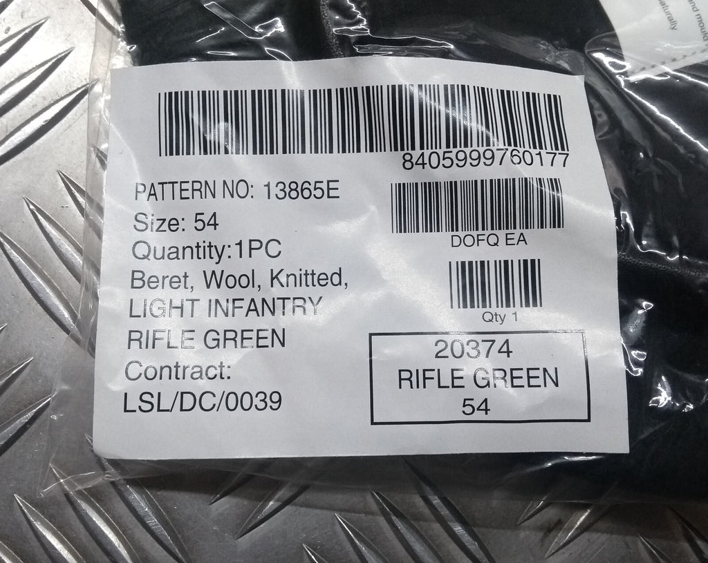Light Infantry LI Rifle Green Wool Beret. Genuine British Issue Size 54cm - NEW