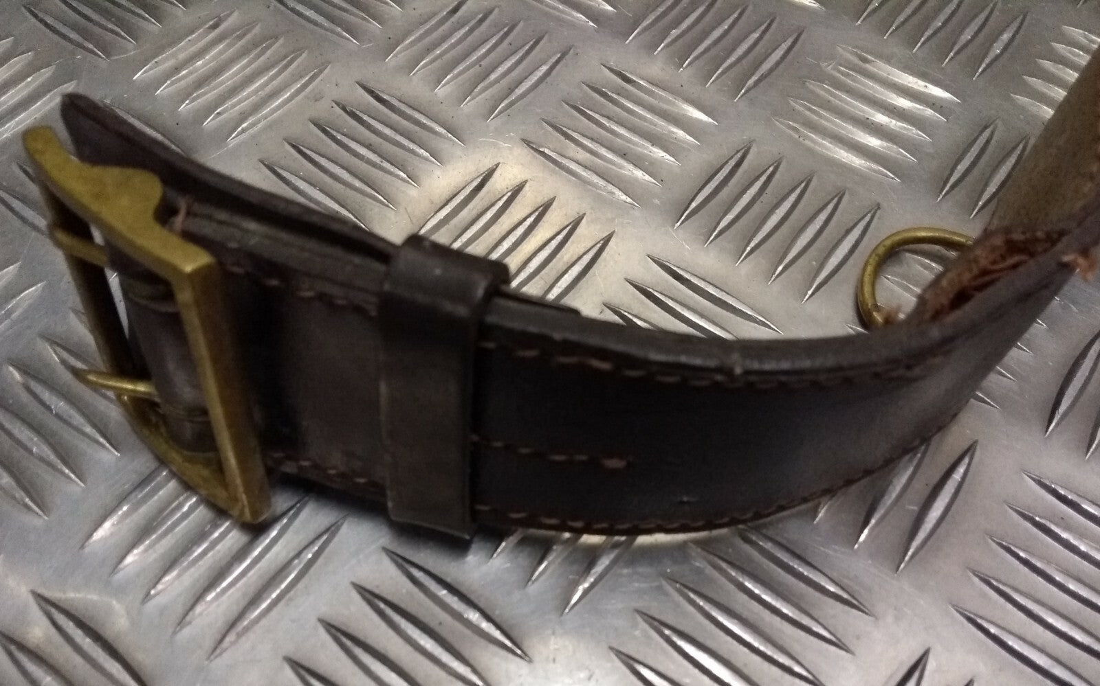 Vintage Brown Leather Sam Browne Belt Missing D Clip