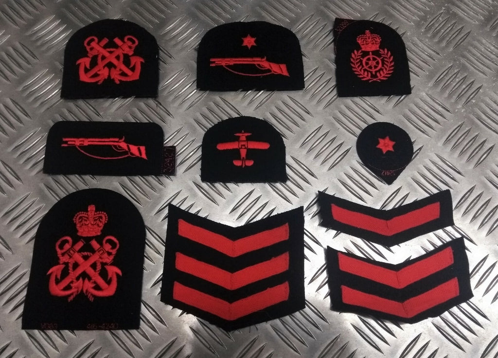 Royal Navy Red on Black Embroidered Assorted Branch Qualification Rank Badges