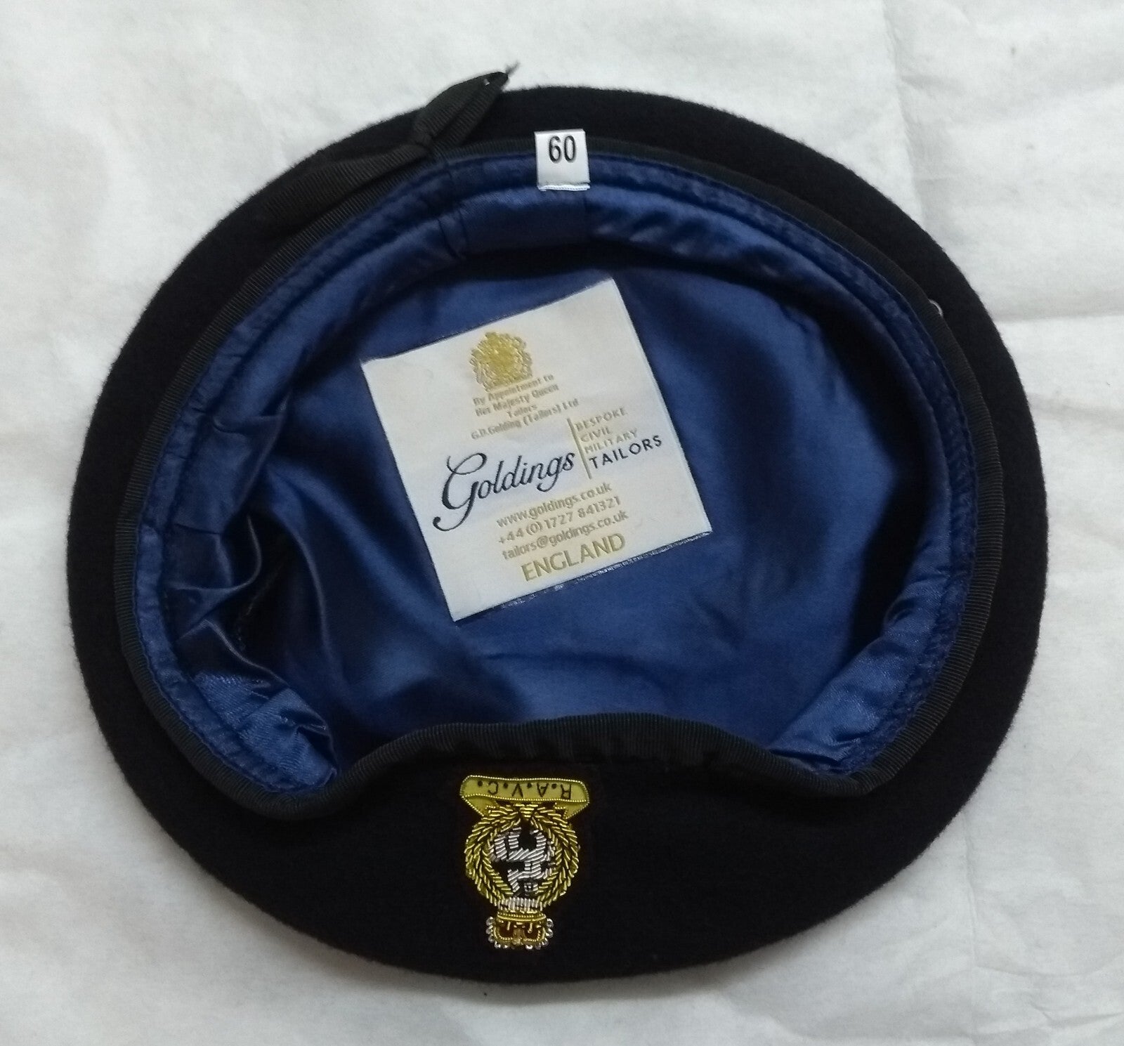 RAVC Beret Blue Veterinary Corps Army Officers Pattern By Goldings Tailors 60cm