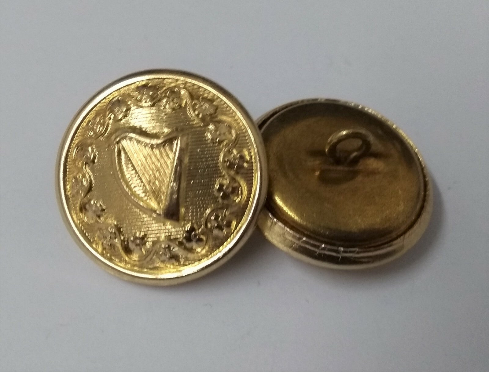 Vintage Decorative Irish Harp Shank Buttons x 2 ASBT194