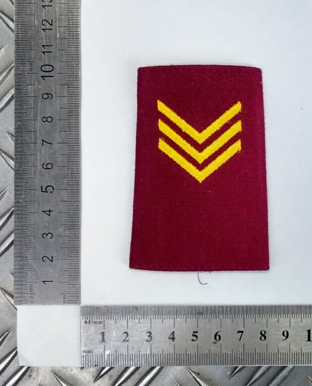 Maroon Slip on Rank Slides with 3 Gold /Yellow Embroidered Stripes / Sergeant