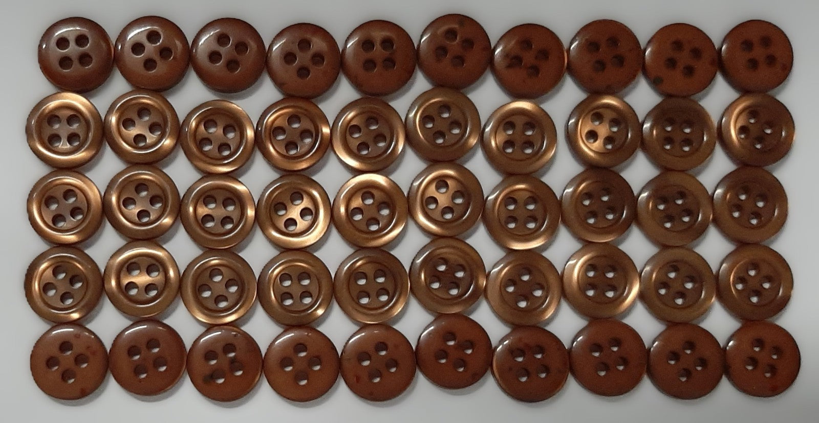 50 Vintage Buttons 4 Hole Shirt / Shank Anchors Pearlesque Brown 10.5mm NOS