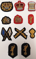 Various Wire Braided Patches on Black & Red Felt British set of 11