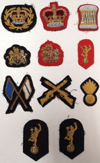 Various Wire Braided Patches on Black & Red Felt British set of 11