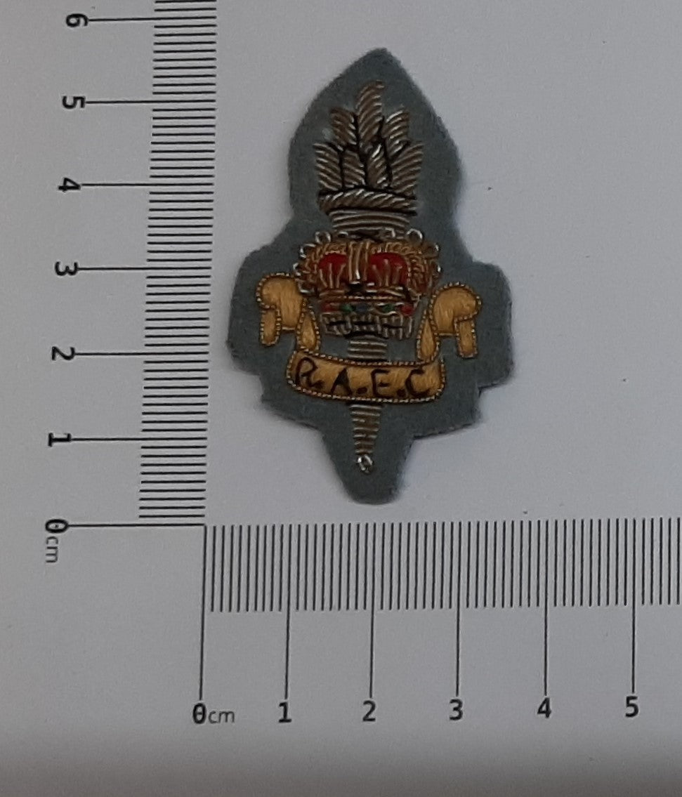 RAEC Hat Cap Badge Hand Embroidered Vintage R.A.E.C New Old Stock
