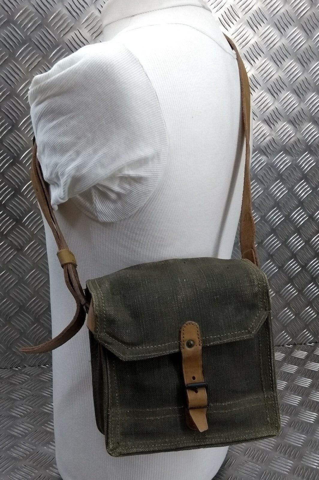 Genuine Vintage French Canvas Utility or Ammunitions Side Bag Carrier