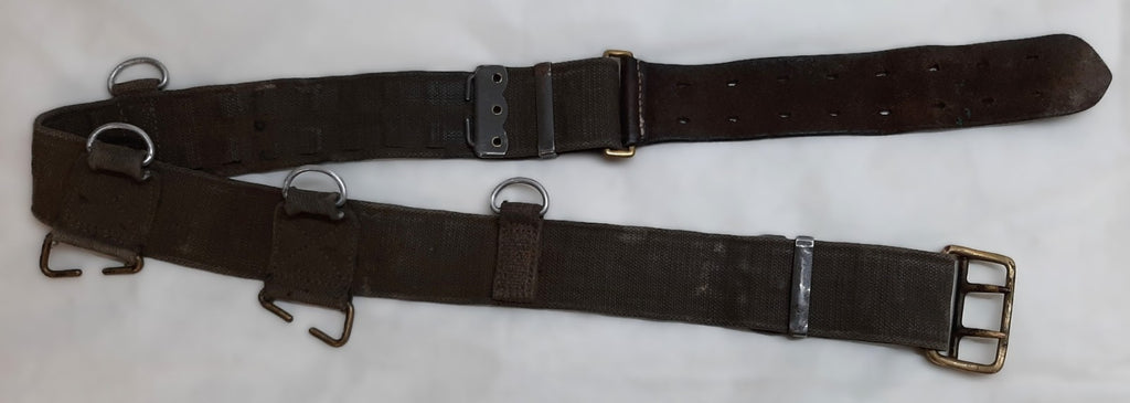 Vintage Belt Webbing Load Carry / Pistol Canvas / Leather WaistBelt Max 42"