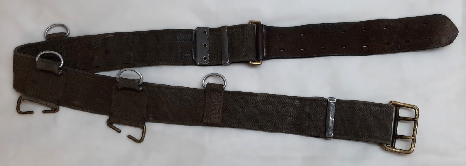 Vintage Belt Webbing Load Carry / Pistol Canvas / Leather WaistBelt Max 42"