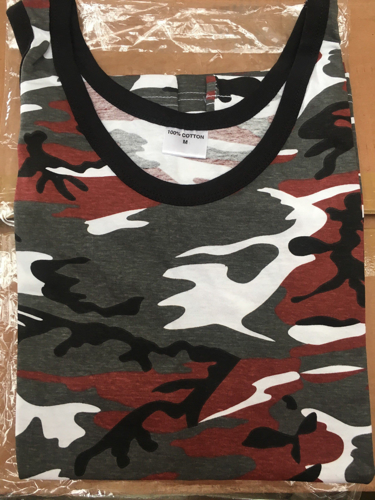100% Cotton Red Camouflage Sleeveless Vest Singlet Tank Top All Sizes NEW