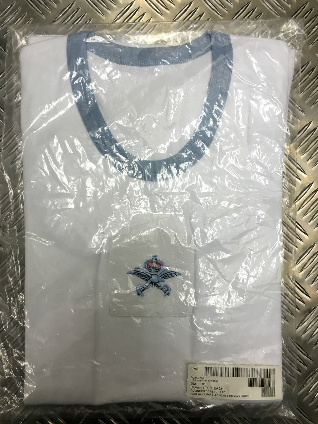 RAF Royal Air Force PTI White Vest With Blue Trim Air Force Training Vest Assorted Sizes