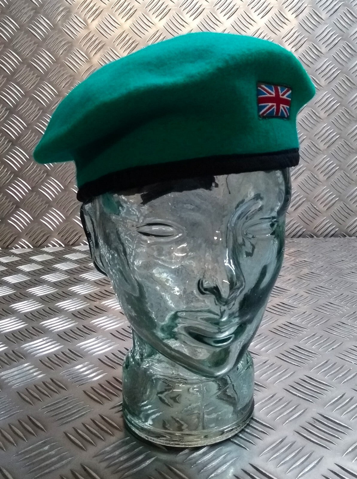 British Beret Hobson of London Vintage Green Wool Lined Cap UK Flag