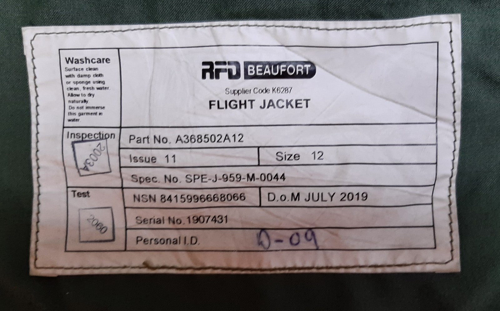 RFD Beaufort Flight Jacket Life Preserver Euro Fighter / Typhoon Jet Pilot