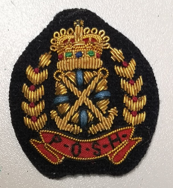 Decorative Wire Braided Embroidered Navy Naval Badge P.O.S.H with Queen's Crown