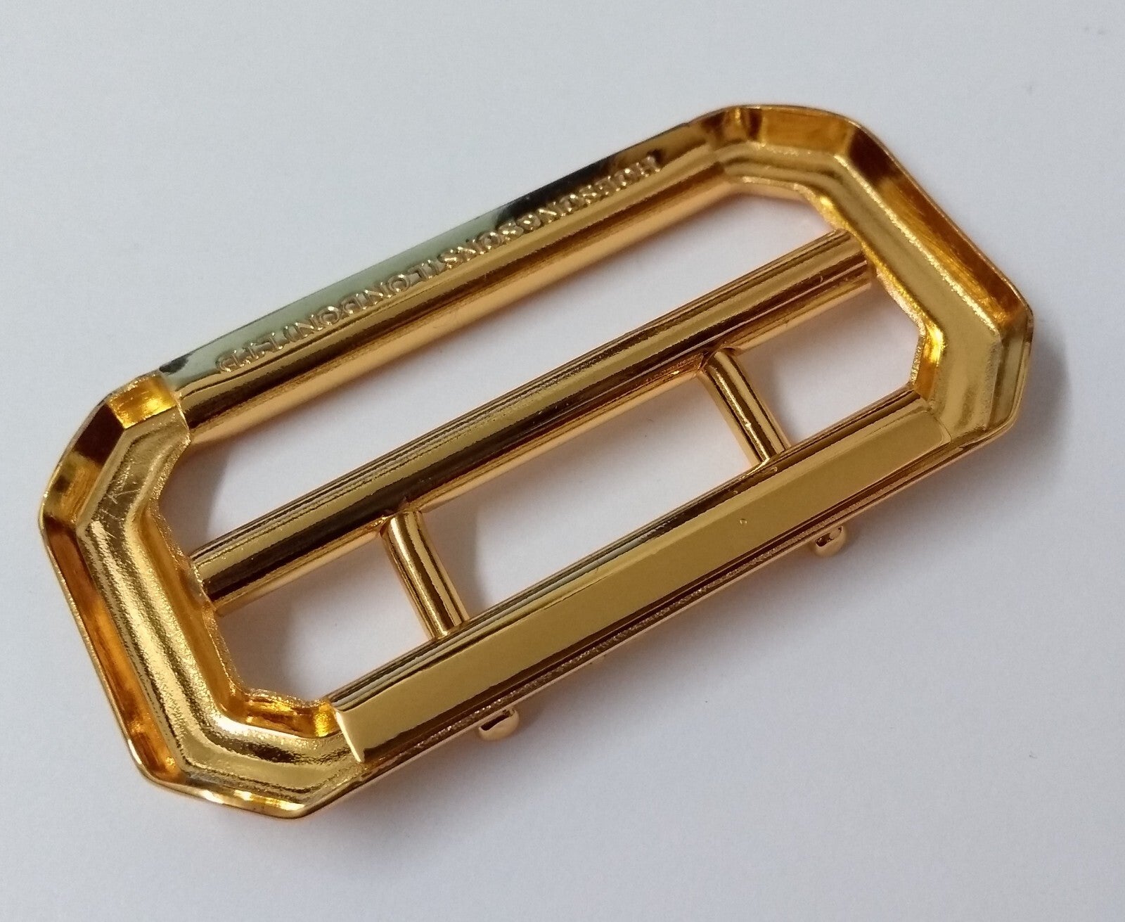 Cloth Belt Buckle 2" Double Prongs High Shine Gold Coloured Made in England NEW