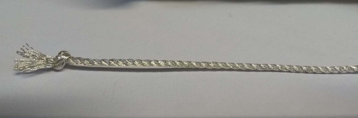 Silver Twisted Metallised Polyester String Braid 1.5mm / sold by 10" length