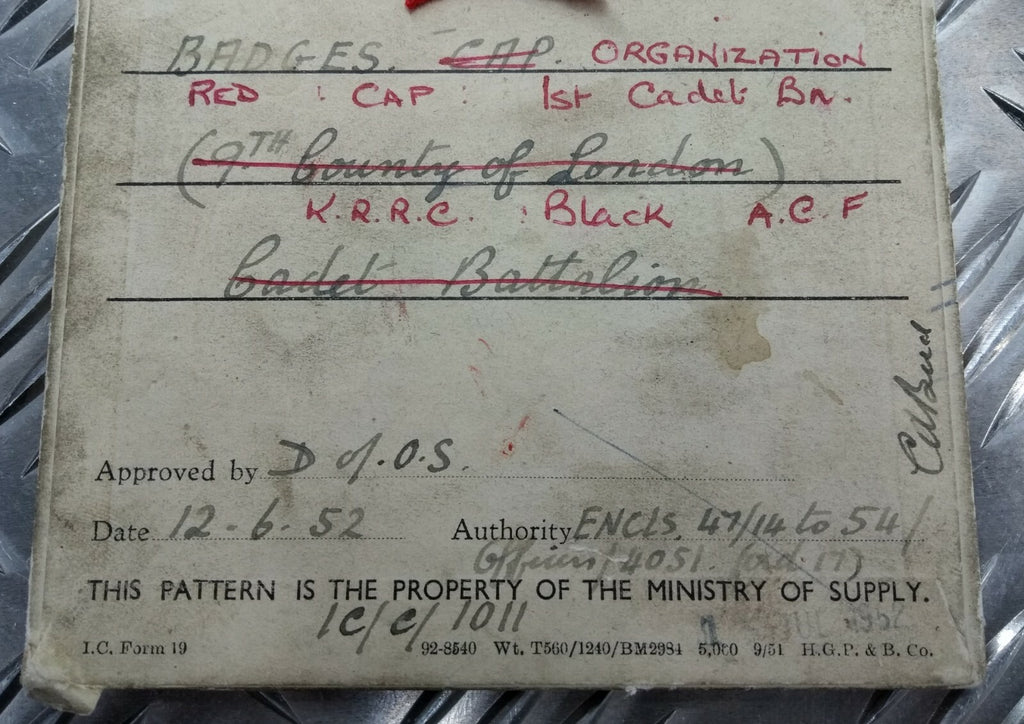 Genuine 1952 Vintage British Army Inspectorate of Stores Metal Badge Sample Card