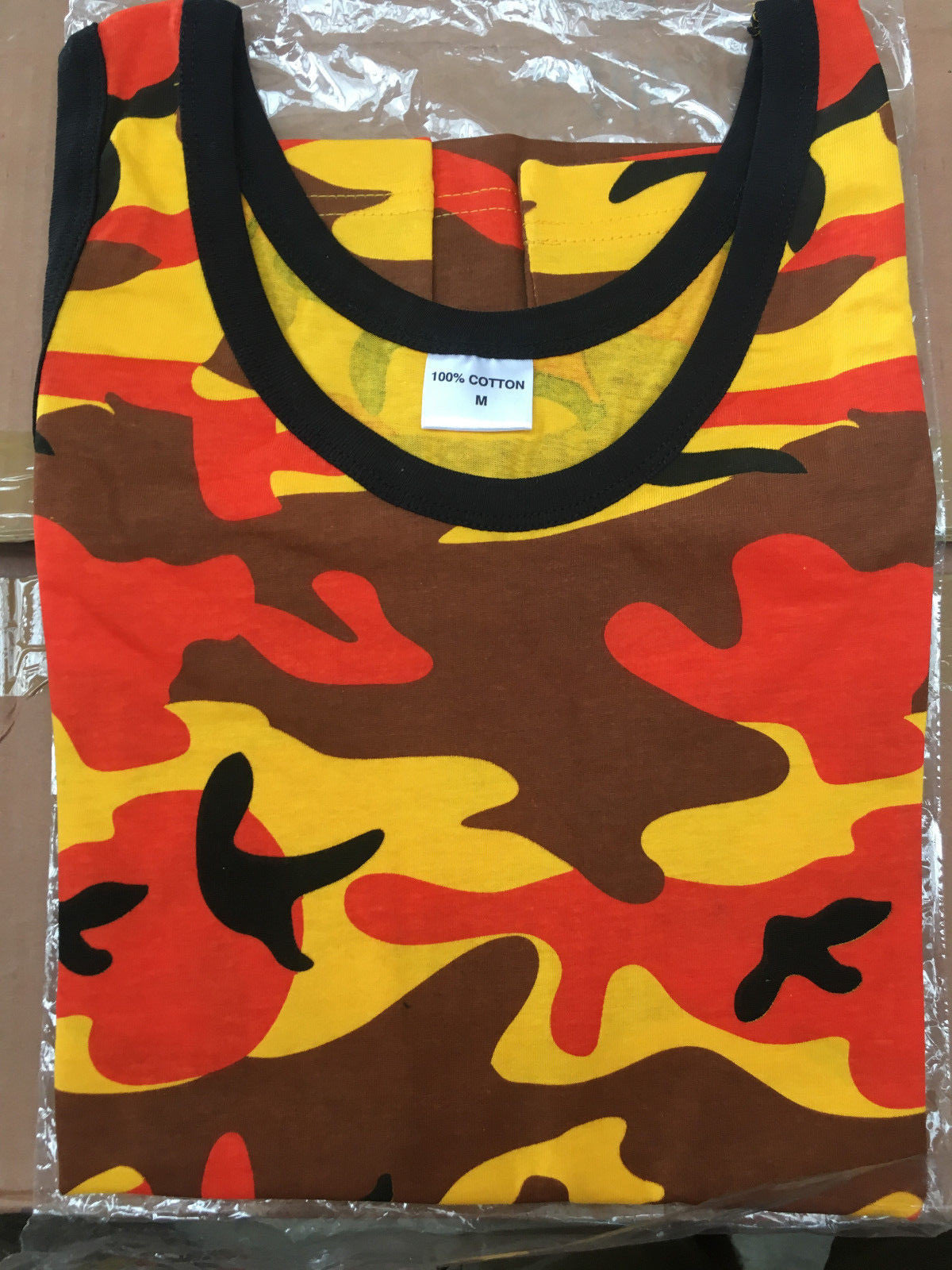 100% Cotton Orange Camouflage Sleeveless Vest Singlet Tank Top All Sizes NEW