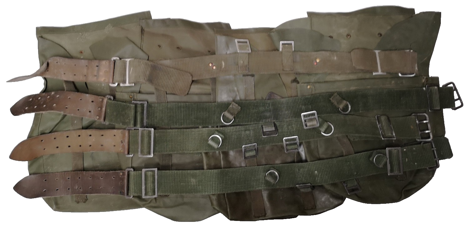 Vintage Army Issue Heavy-duty Backpacks x4 & Belts x4 Heavy Wear with Defects