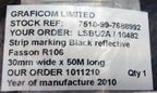 Black Reflective Self Adhesive Marking Strip / Tape 50m Roll - NEW