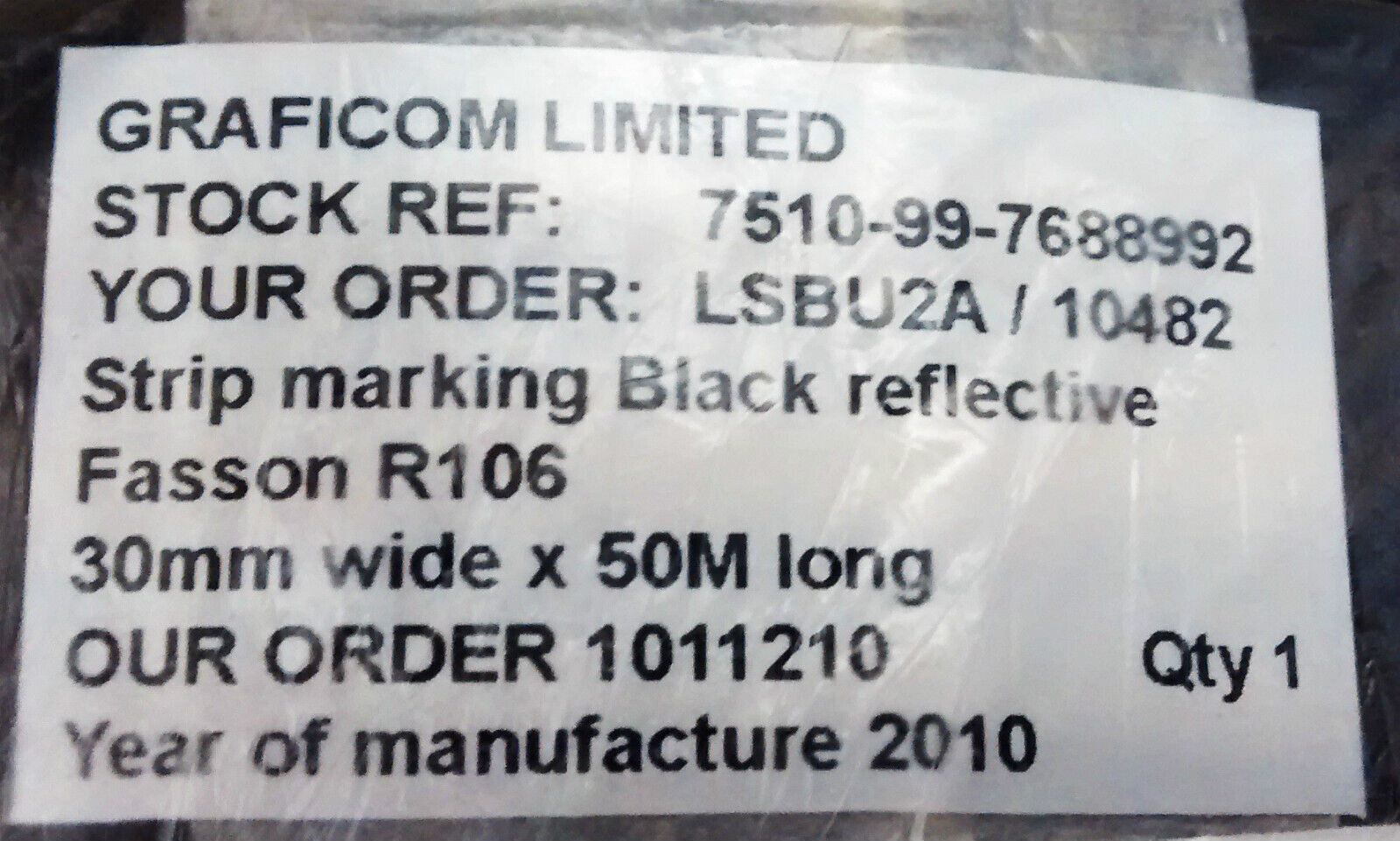 Black Reflective Self Adhesive Marking Strip / Tape 50m Roll - NEW