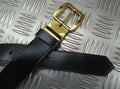 Black Leather 3cm Trouser Belt With Gilt Type Long Bar Buckle 38"