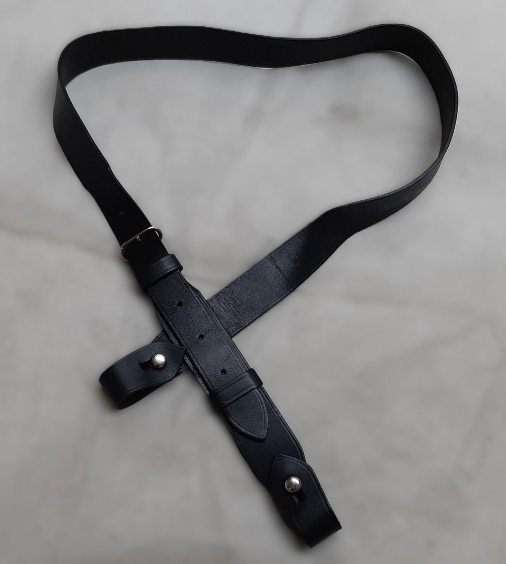Cross Over Strap Black Leather For Sam Browne Belt or Satchel & Chrome Fixings