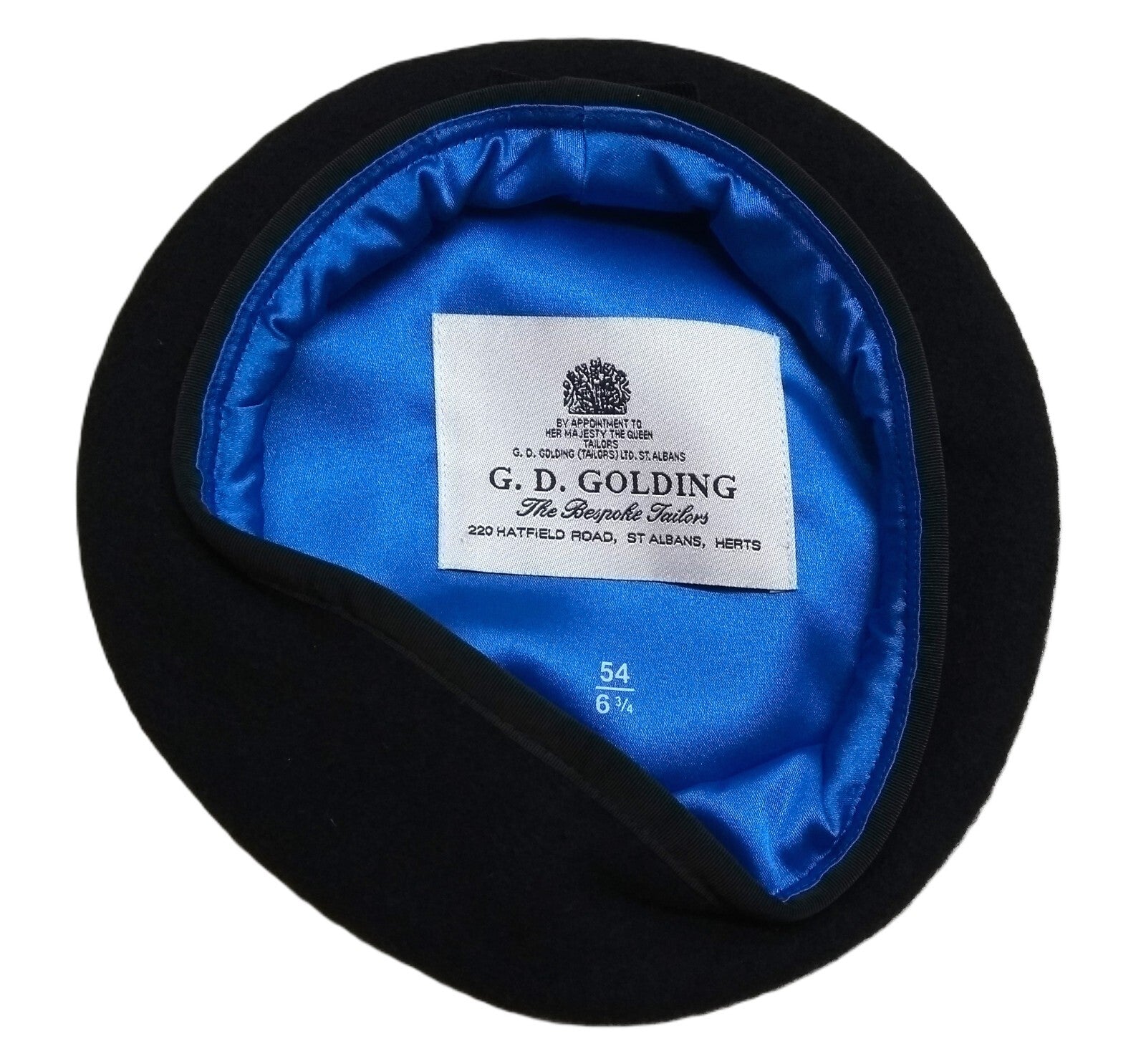 Navy Blue Beret Goldings Army Pattern Wool / Silky Lining & Petersham Trim 54cm.