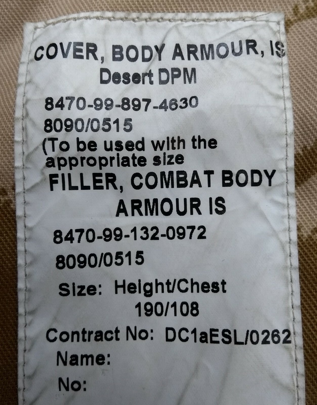 DDP Camo Body Vest CBA Combat Body Cover Old Pattern UK Desert Camouflage