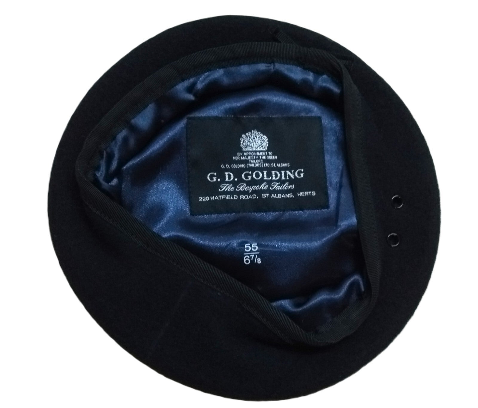 Navy Blue Beret Goldings Army Pattern Wool / Silky Lining & Petersham Trim 55cm.