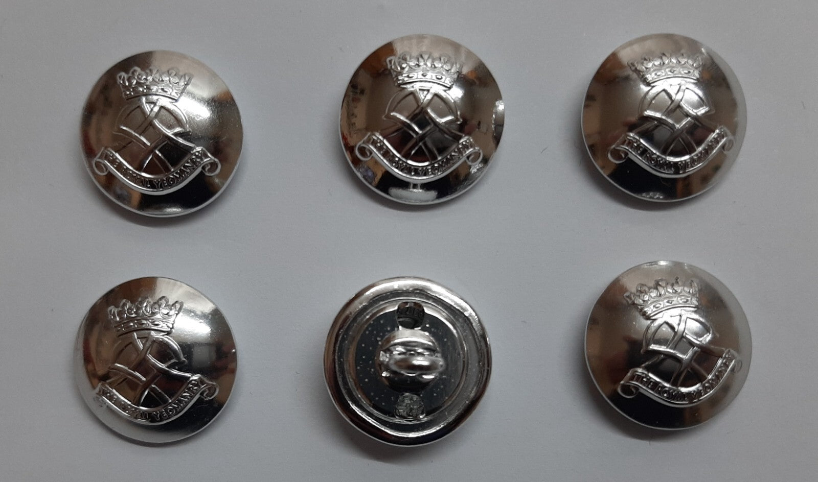 Royal Yeomanry Buttons Cress Size 30L Silver With British Army (RY) Insignia