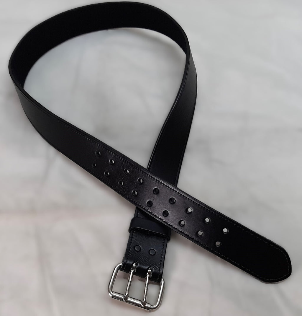 2" Utility Belt Full Grain Lined Leather Nickel Plated Double Prong Buckle