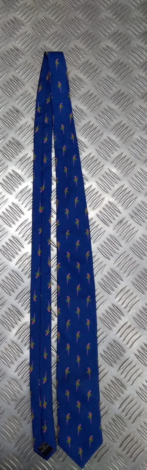 Blue Silk Tie with Parrot Motif - NEW