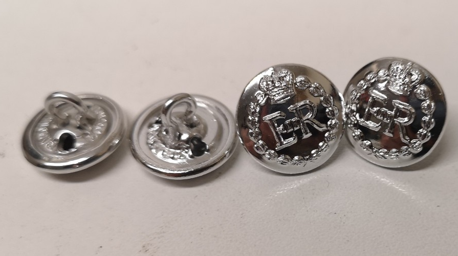 RMP Buttons Dress Cap Size 22L Silver Army Style ER II Queen's Crown Version